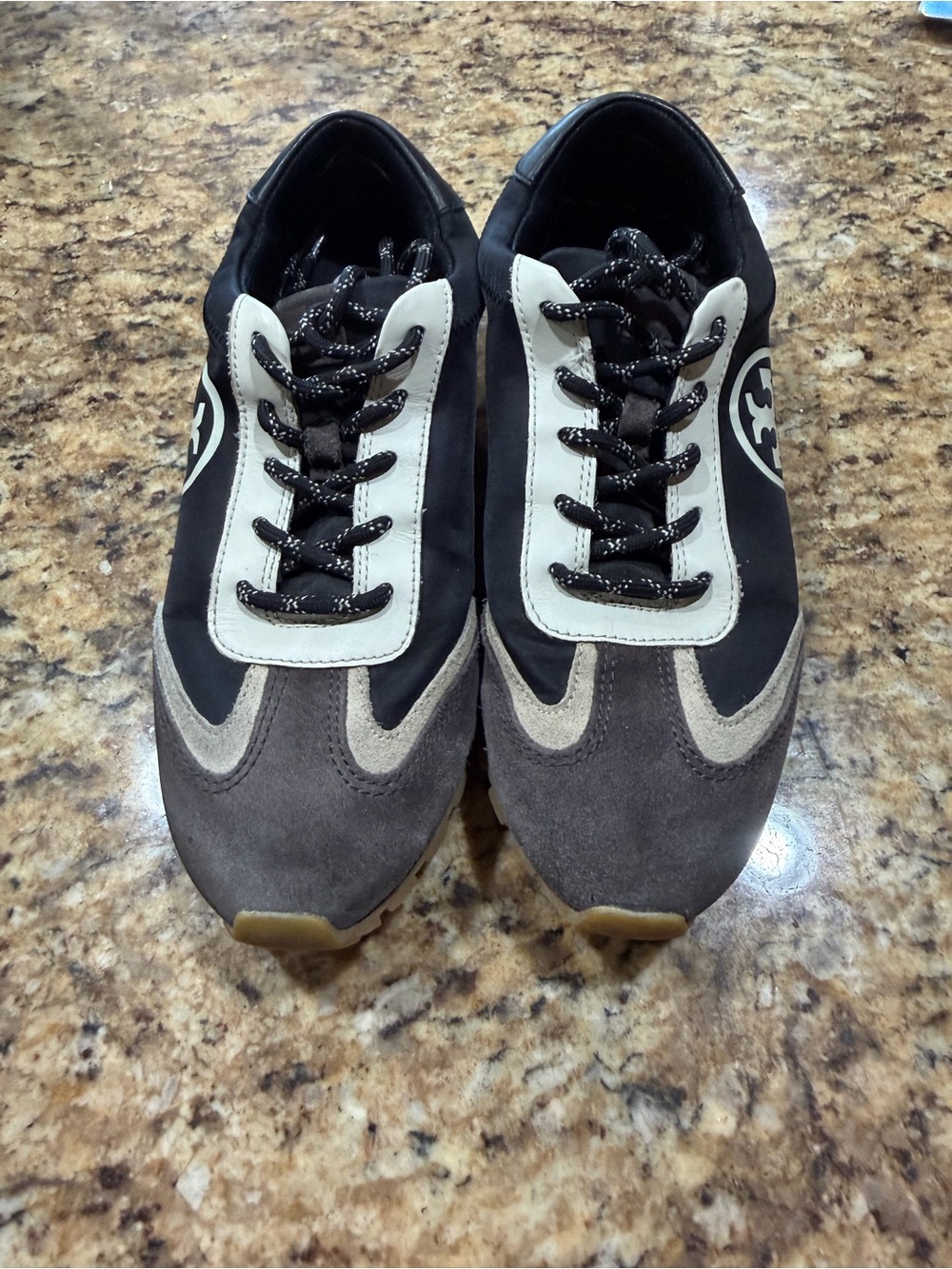 Tory Burch woman’s Retro Athletic Sneakers in Black and Gray